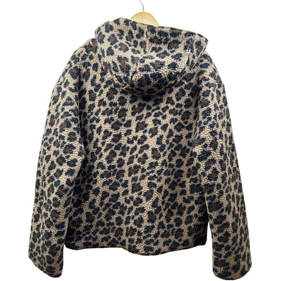 Love Tree Reversible Sherpa Teddy Jacket Womens L Leopard Print Cozy Hooded Coat - Picture 4 of 11